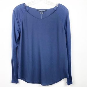 French Connection Navy Blue Soft Long Sleeve Blouse NWT